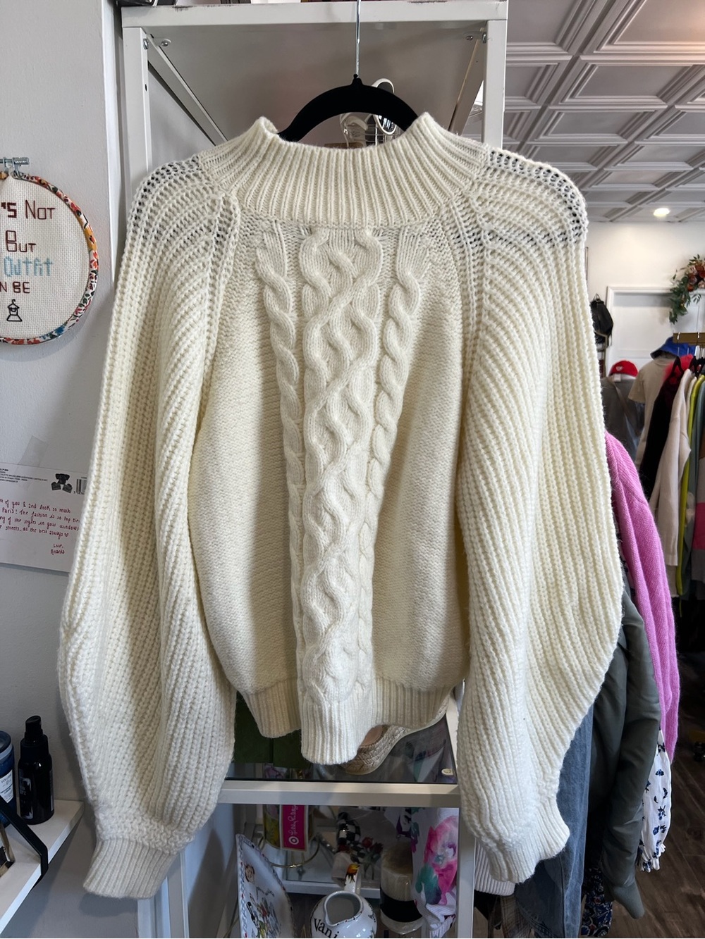 Karlie Cream Cable-Front Turtleneck Sweater